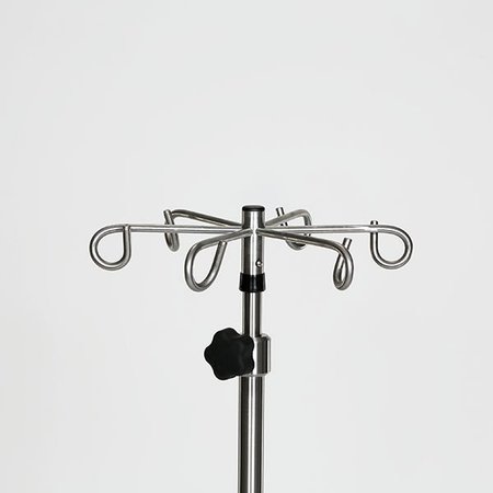 Midcentral Medical SS Double IV Pole W/Thumb Knob, 4 Hook Top, 6-Leg Spider Base, 3" casters, steering wheel MCM286